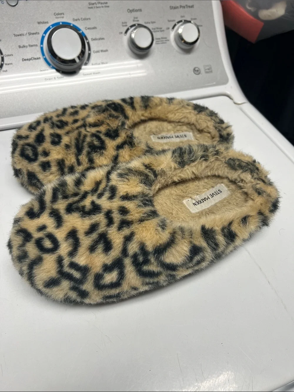 Steve Madden Kids Leopard Faux Fur Slip-On Slippers - Beige and Black